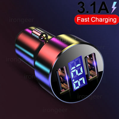 3.1A LED Display USB Phone Charger Car-Charger for Xiaomi Samsung For iPhone 11 Pro 7 8 Plus Mobile Phone Adapter Car Charger