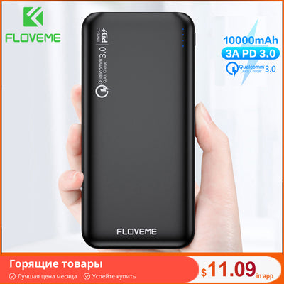 FLOVEME QC3.0 Power Bank 10000mAh Quick Charge 3.0 For Xiaomi Powerbank 10000 mAh PD Poverbank External Battery Portable Charger