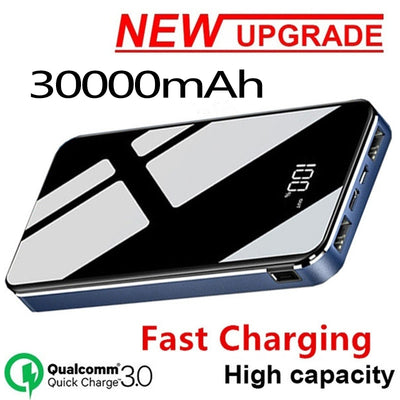 30000mAh Power Bank Portable Full Screen Large Capacity Waterproof External Battery Fast Charger for All Smartphone PowerBank